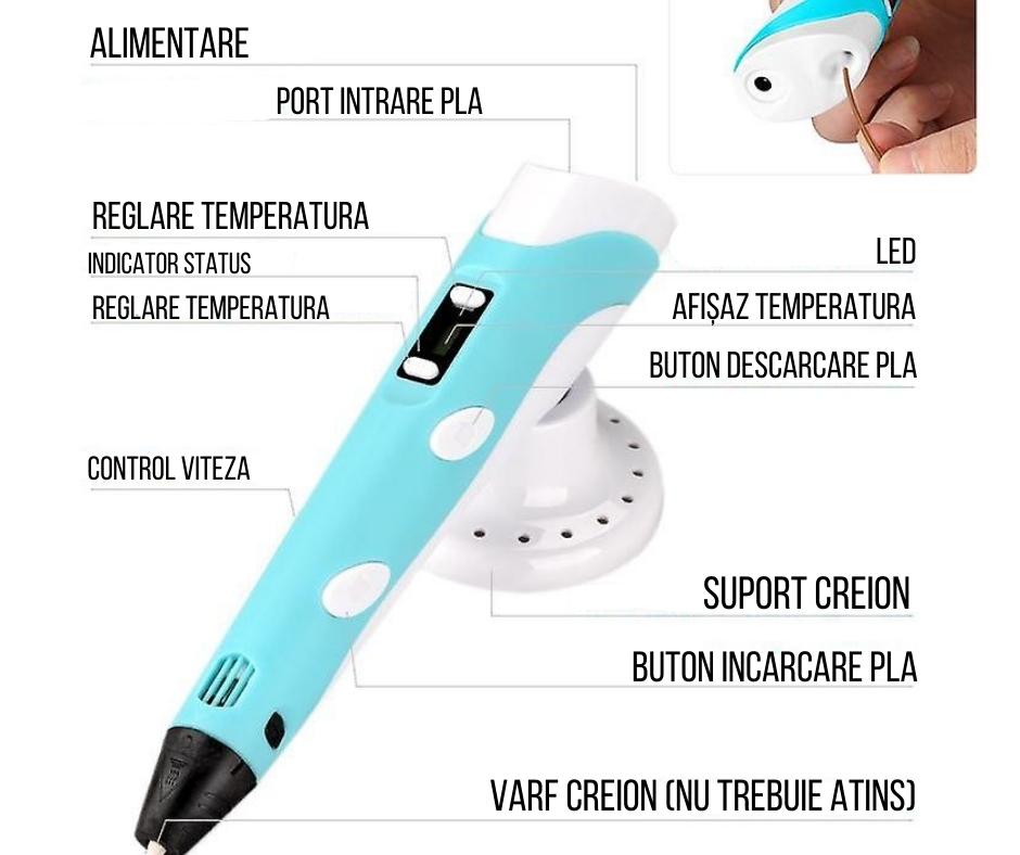 Creion inteligent de imprimare 3d cu 9 filamente de rezerva